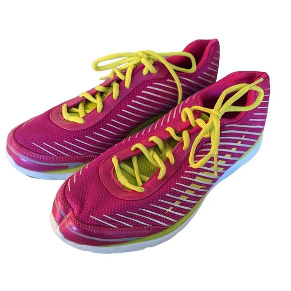 Avia Womens Sz 11 Neon Pink and Yellow Lace Up Tennis Shoes Running - Picture 1 of 7